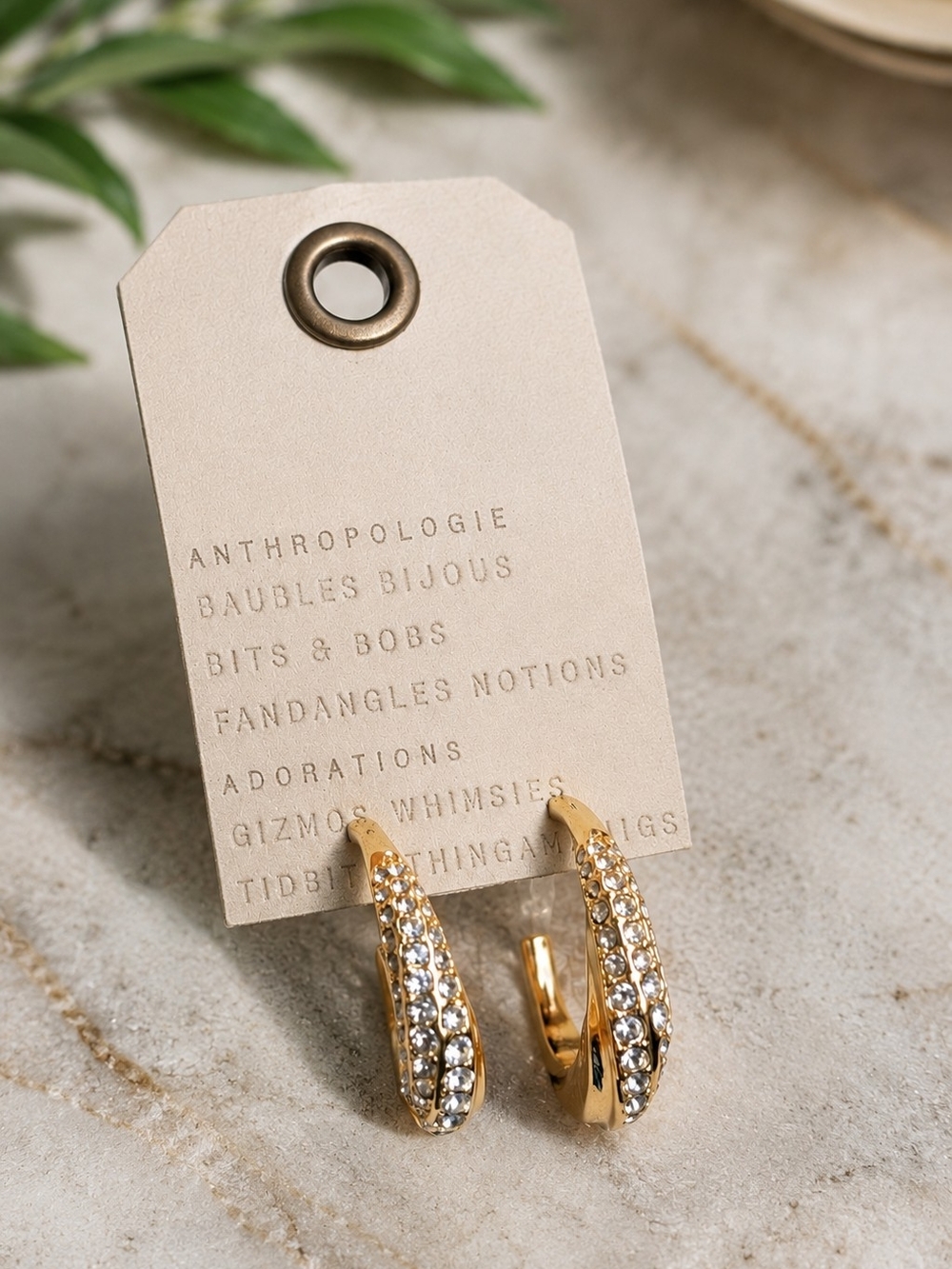 Anthropologie Crystal Column Hoop Earrings